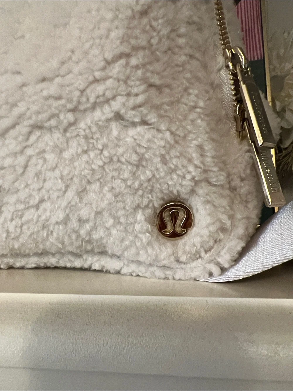 Lululemon Cream Sherpa Crossbody Bag/ belt bag with Gold Accent